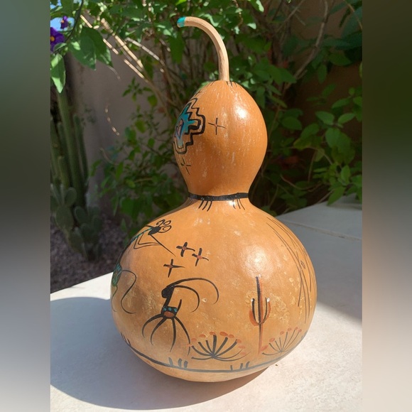 Gourd by Southwest Artist signed by Native American.   Artist: Ho Hona Okam - Picture 2 of 10